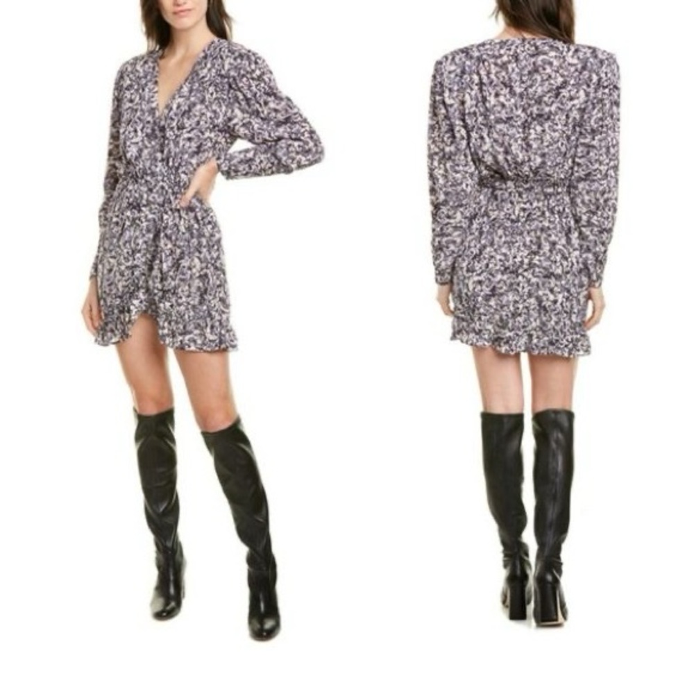 NWT. Size US 6/FR38. IRO "Brasey" purple floral print v-neck mini dress
